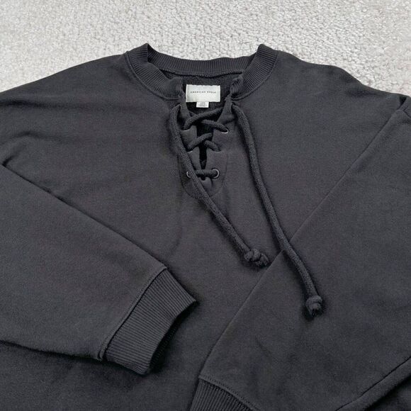 American Eagle Lace Up Fleece Cropped Sweatshirt Charcoal Gray - Picture 6 of 9